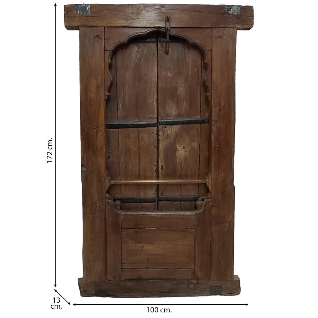 Finestra in legno con finitura artigianale marrone, 100x13x172h cm
