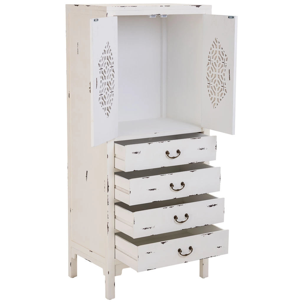 Mobiletto in legno con 4 cassetti e 2 ante, bianco, 60x40x140h cm
