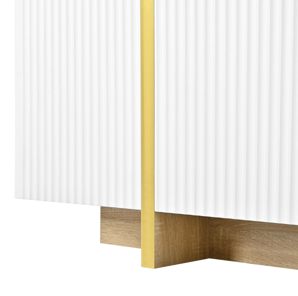 Combinazione mobile TV e sideboard ULEVR bianca con frontali scanalati, cassetti e vani chiusi, 190 cm