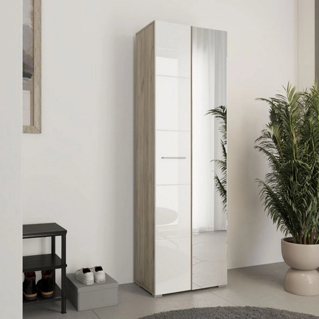 Armadio Camera da Letto Griante, Guardaroba 2 Ante Appendiabiti, 60x192.5h cm Bianco