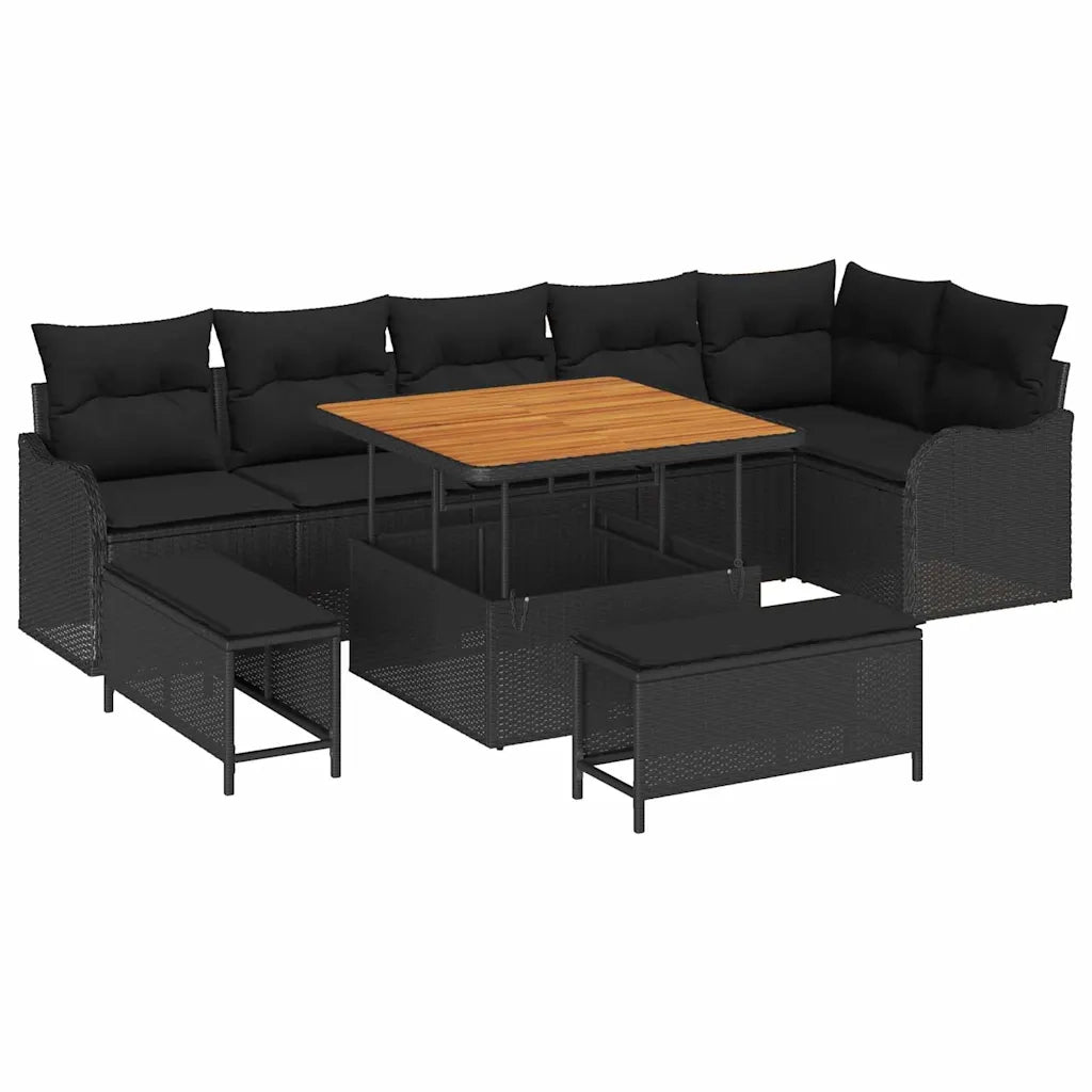 Set Divano da Giardino con cuscino con archiviazione 9 pcs Nero