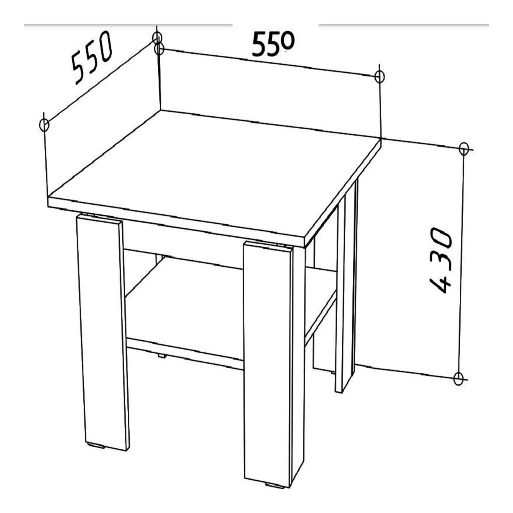 Tavolino, Tavolo da Caff? Sola - Bianco - Mensola Aggiuntiva - Larghezza 55 cm, Altezza 43 cm, Profondit? 55 cm