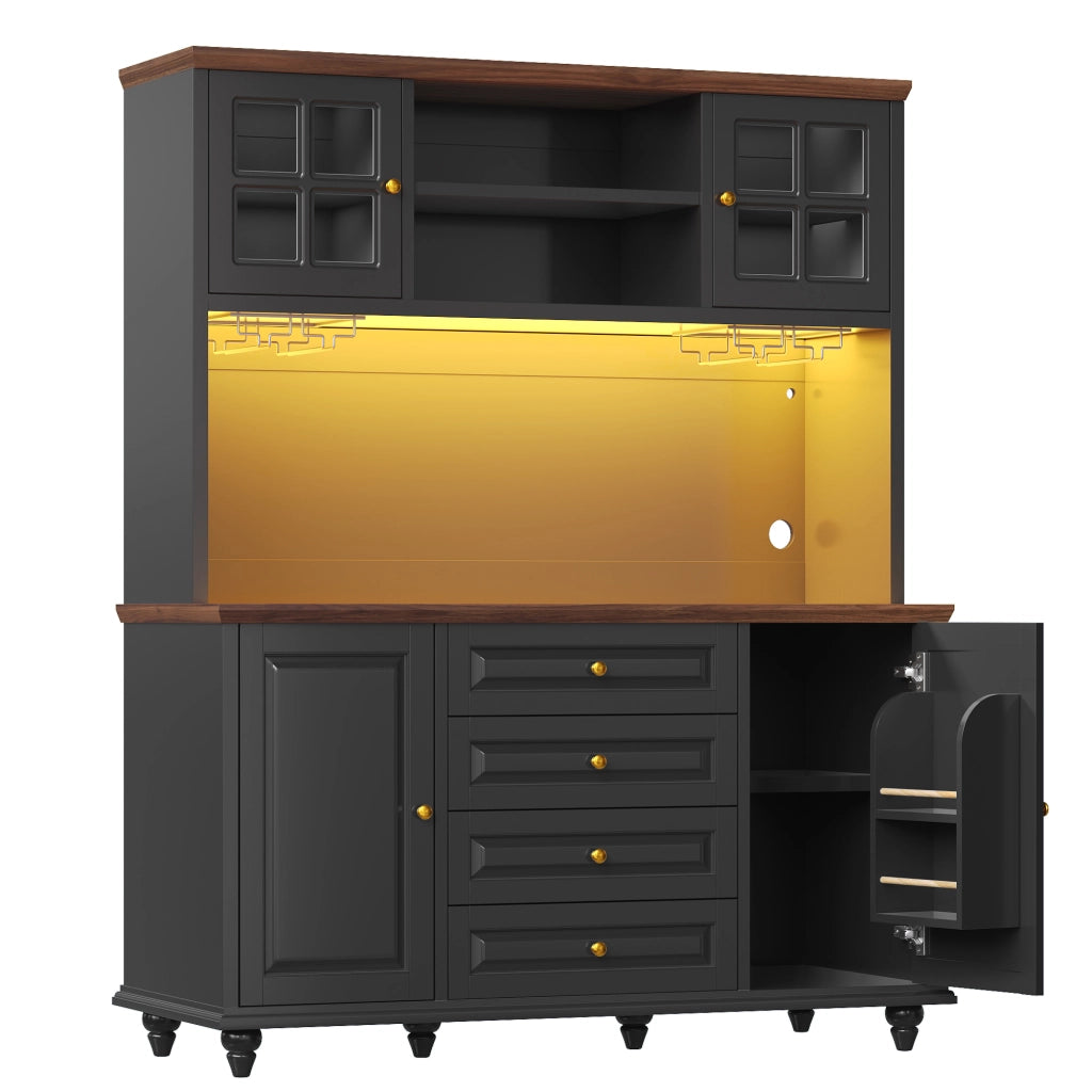 Colonna da cucina con 4 cassetti; ripiani regolabili; porta bicchieri e illuminazione RGB LED; 140 × 40 × 179;5 cm