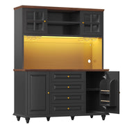 Colonna da cucina con 4 cassetti; ripiani regolabili; porta bicchieri e illuminazione RGB LED; 140 × 40 × 179;5 cm