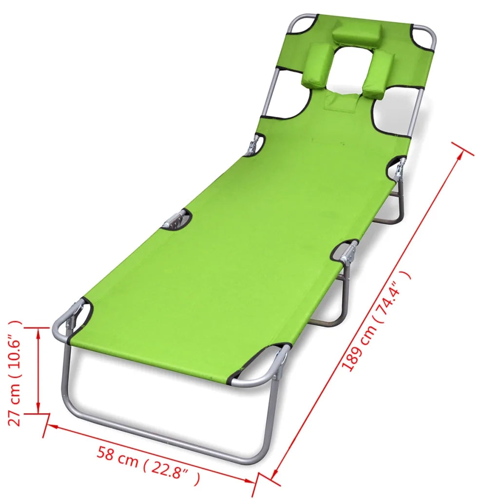Lettino da Lettino sole | Sdraio da giardino | Lettino da sole Pieghevole Poggiatesta Acciaio Verniciato Verde