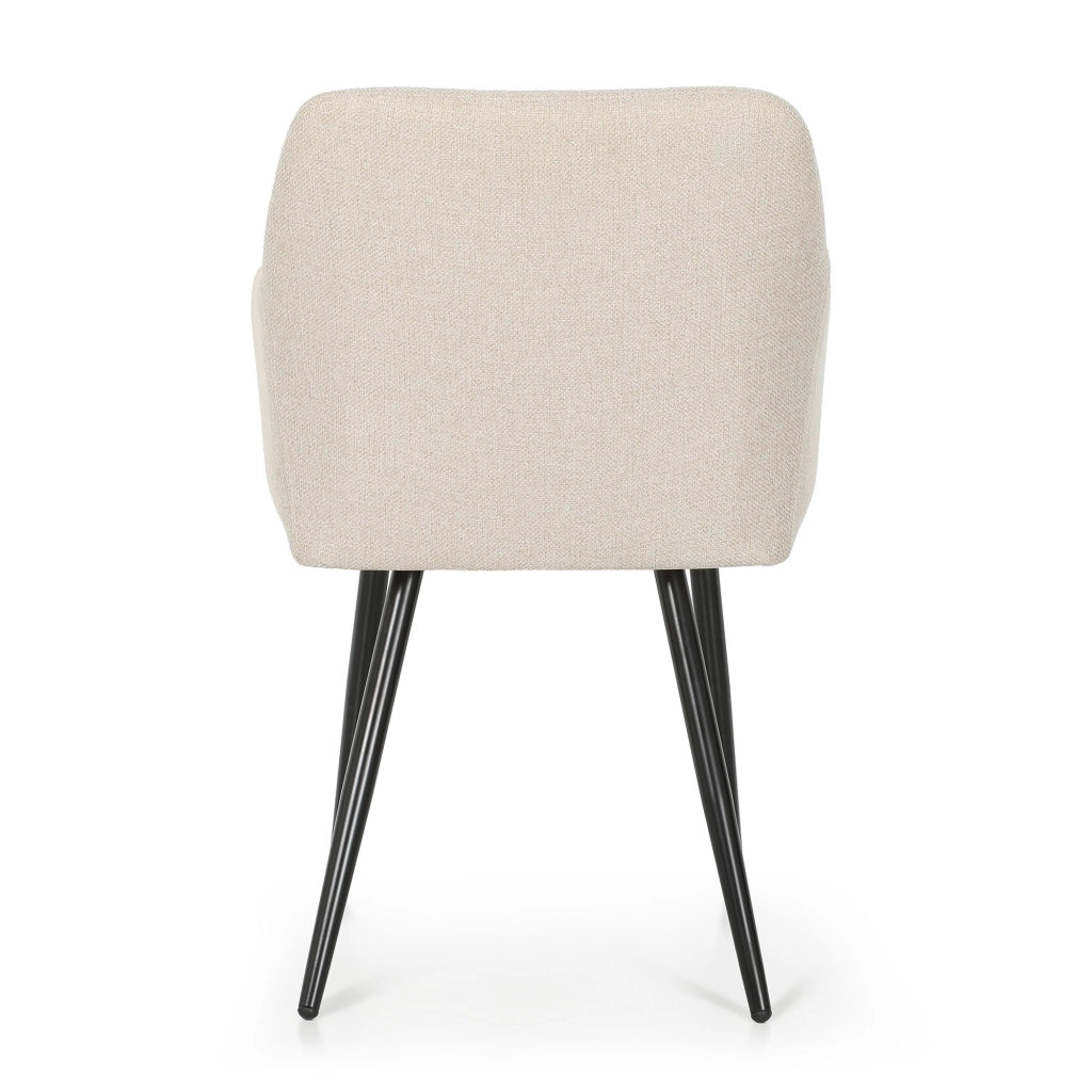 Set di 4 Sedie imbottite con cuciture quadrate LUXANO Beige gambe nere tessuto Lumos