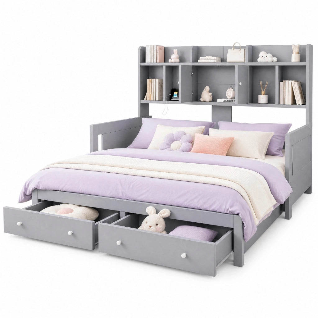 Divano letto estraibile multifunzione 90x190 cm in legno; grigio