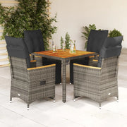 Set BistrÃ² da Giardino 5 pz con Cuscini in Polyrattan Grigio