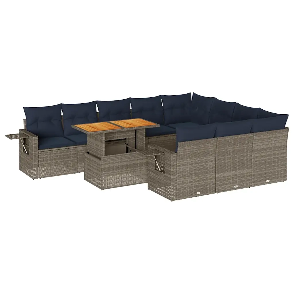 Set Divani da Giardino 11 pz con Cuscini in Polyrattan Grigio 3327204