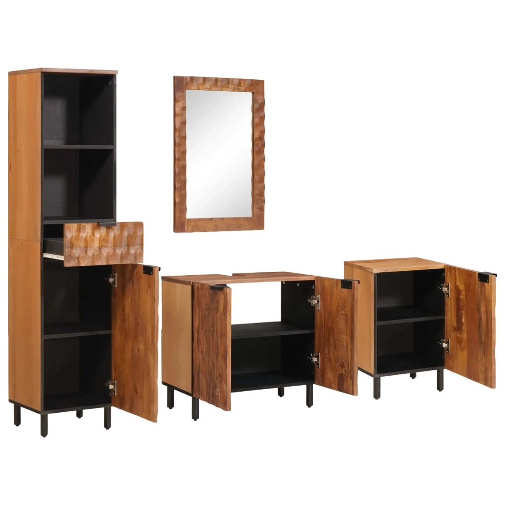 Set da Bagno con cassetto con porta 4 pcs Acacia Marrone Winish