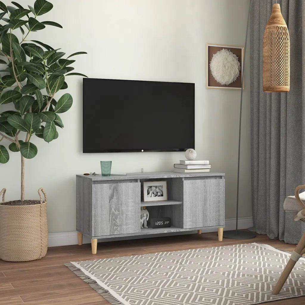 Mobile TV | Armadietto TV | Mobile Porta TV Gambe in Legno Massello Grigio Sonoma 103,5x35x50 cm