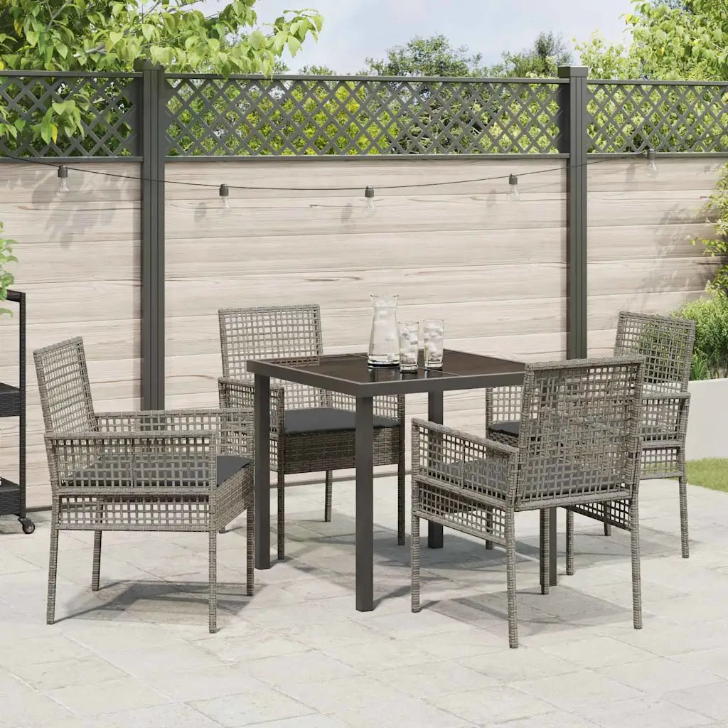 Set da Pranzo per Giardino con cuscino 5 pcs Grigio polyrattan