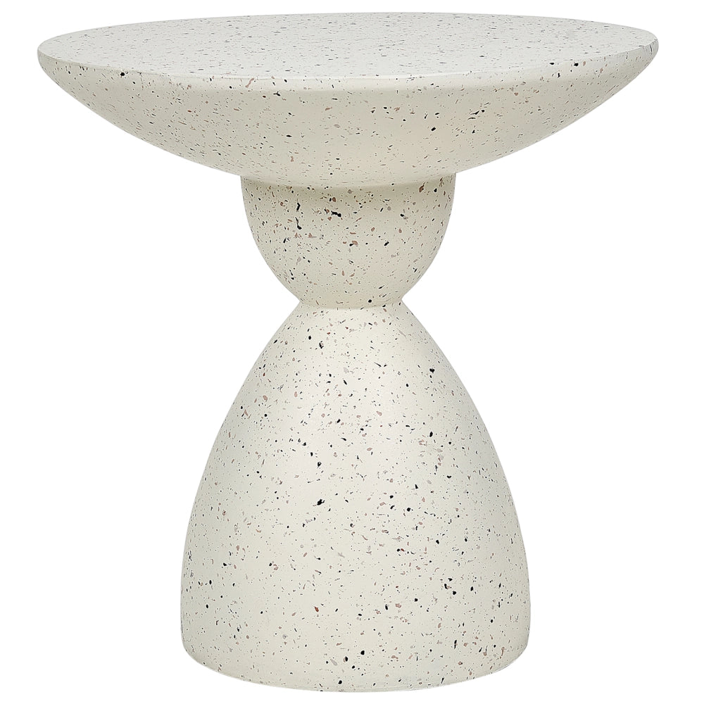 Tavolino bianco con effetto terrazzo in fibra di vetro MgO con piano rotondo resistente alle macchie UV alla ruggine moderno per esterni.