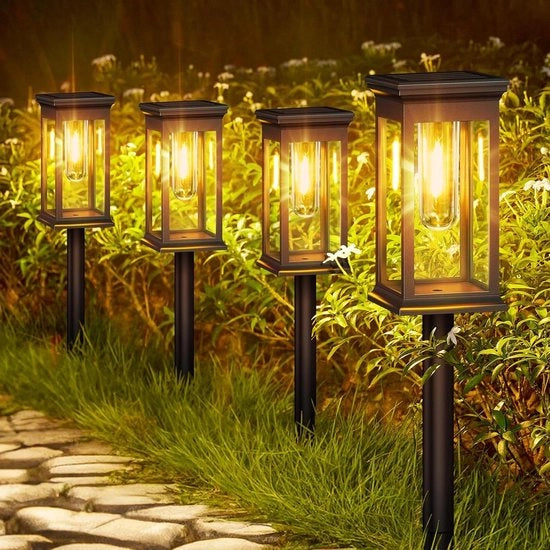 Sei lampade solari per esterno giardino con luce calda a wolframio - impermeabili e con funzione di accensione automatica/ausaggio
