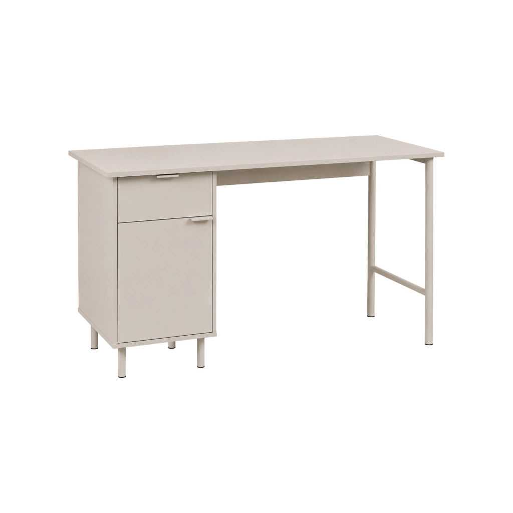 Scrivania decorata in legno e metallo 1 cassetto 1 anta, beige