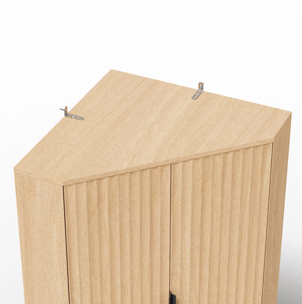 Armadio angolare salvaspazio 60x60x172 cm con 4 ante e ripiani regolabili in MDF; naturale
