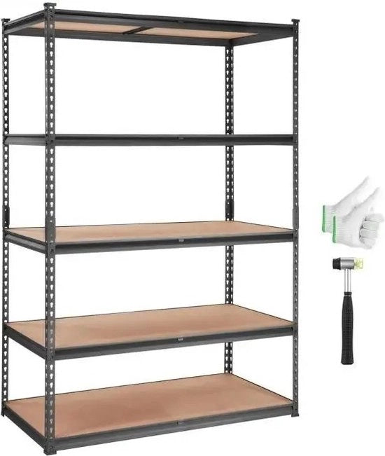 Magazzino a 5 livelli in stantuffo metallico per cucina e soggiorno - 75x30x152 cm - Massimo 181KG per scomparto - Carico totale 900KG - Nero/Marrone