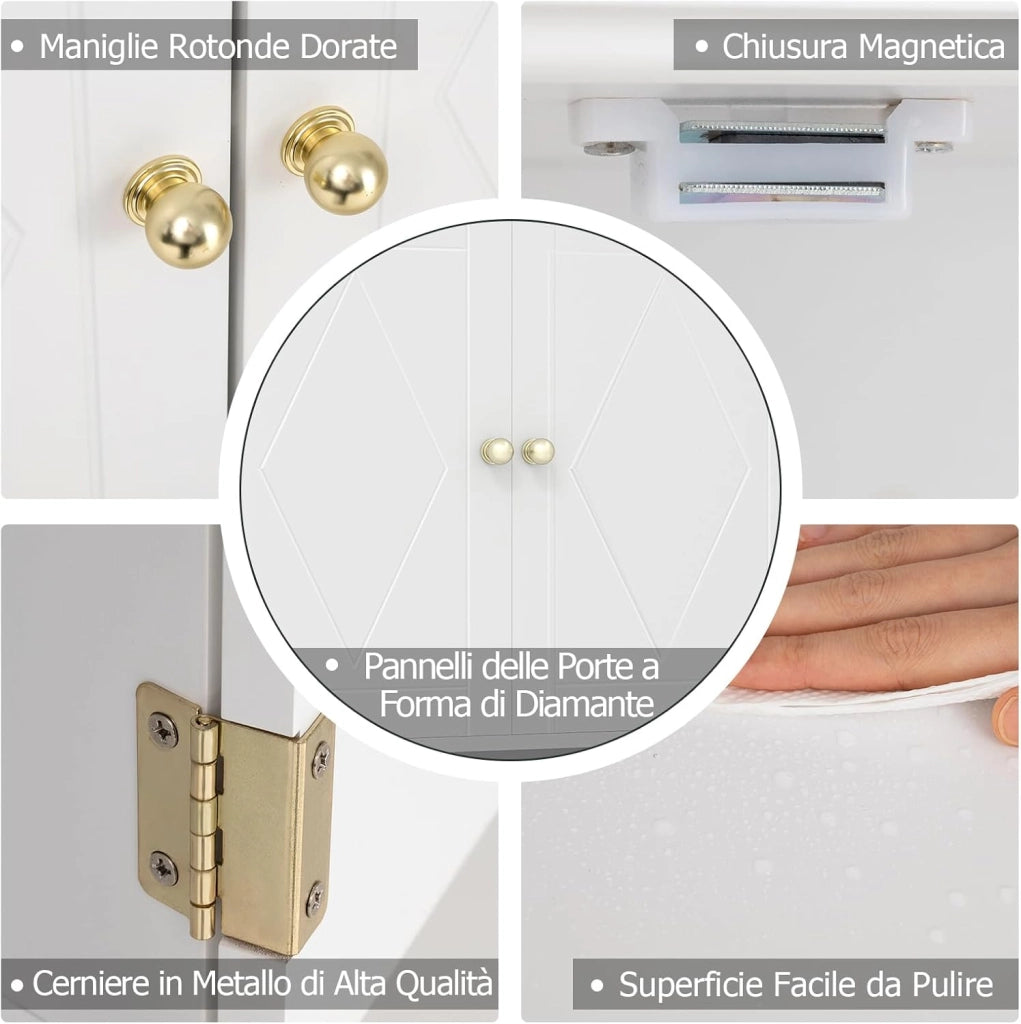 Mobile da Bagno da Parete, Mobiletto Salvaspazio a Muro a 2 Ante con Ripiano Aperto e Ripiano Regolabile, Armadietto per Cucina, Soggiorno e Ingresso, 60 x 21 x 75 cm (Bianco)