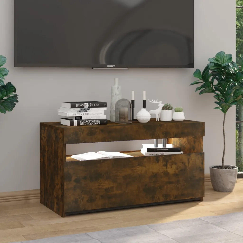 Mobile Porta TV con Luci LED Rovere Fumo 75x35x40 cm  cod mxl 16638