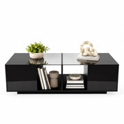 TAVOLINO DA SALOTTO LED 120 x 50 x 38,5 cm Nero Vetro
