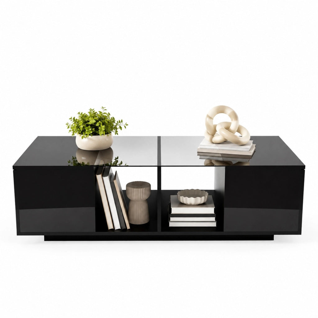 TAVOLINO DA SALOTTO LED 120 x 50 x 38,5 cm Nero Vetro