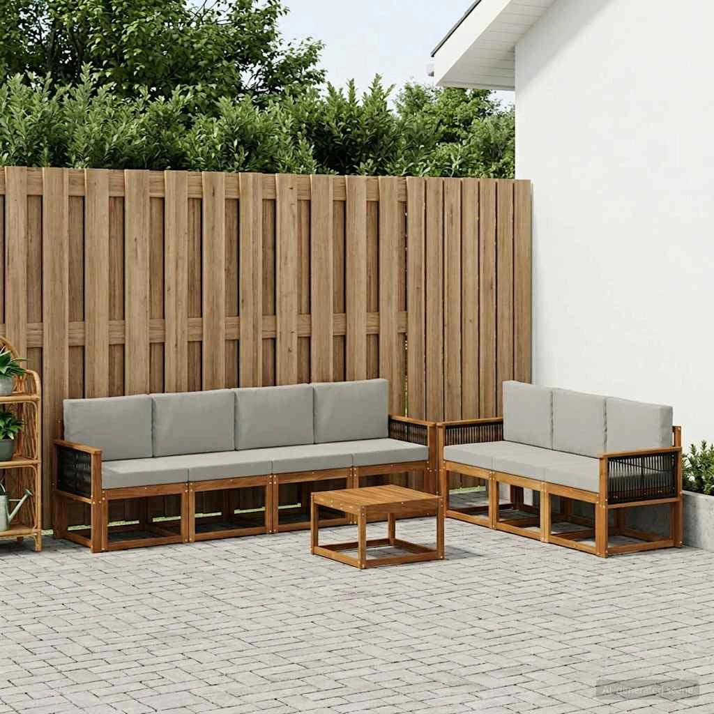 Set di divani da esterno 7 pz Naturale e Grigio Chiaro 3385052