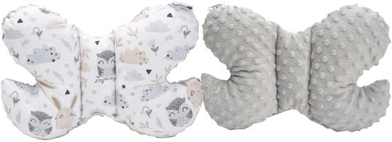 Sostegno Cervicale per Bambini con Piumone 100% Cotone/Minky per Auto, Carrello, Viaggio, Sdraioline, Rollo (Glad con Minky Grigio)