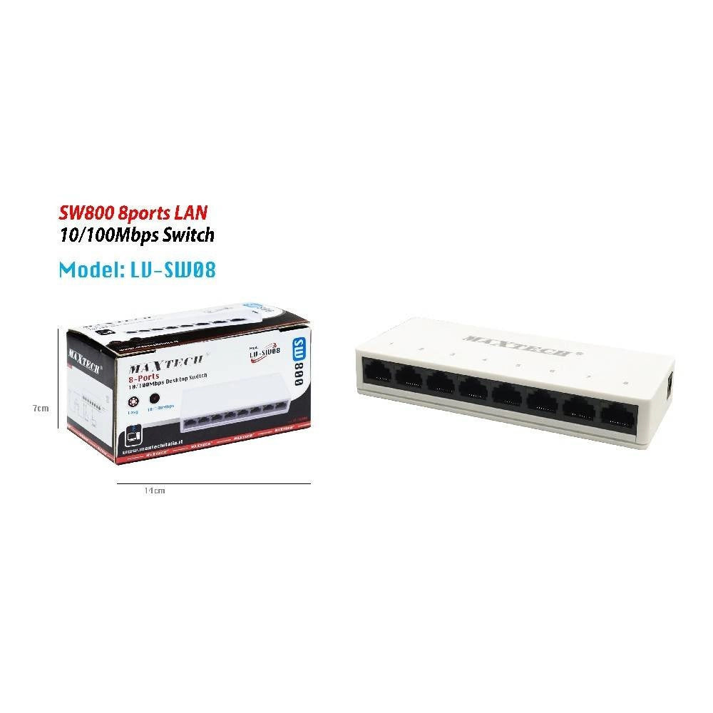 Trade Shop - Switch Desktop 8 Porte Lan 10/100mbps Sw800 Facile Installazione Maxtech Lv-sw08 -