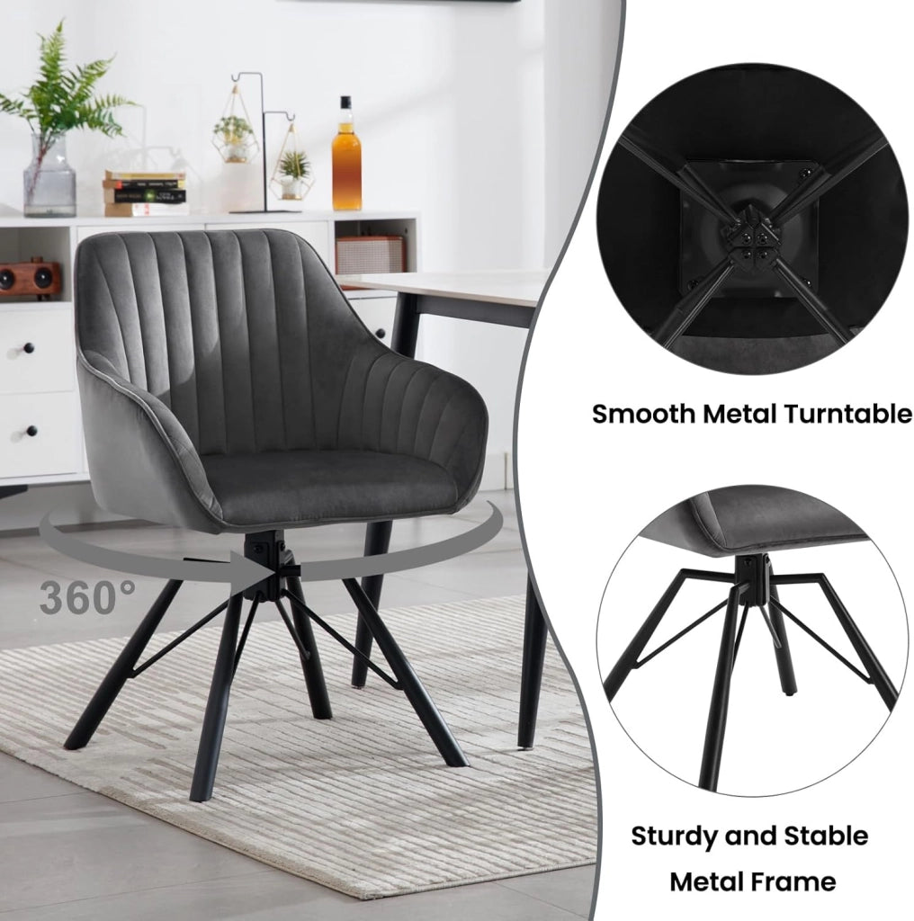 Sedie Sala da Pranzo 6 Pezzi, Sedie Cucina, Sedia Ufficio, Sedie da Pranzo Girevole Moderne con Gambe in Metallo, Seduta in Velluto, per Camera da Letto, Grigio Scuro, EZS12dgr-6