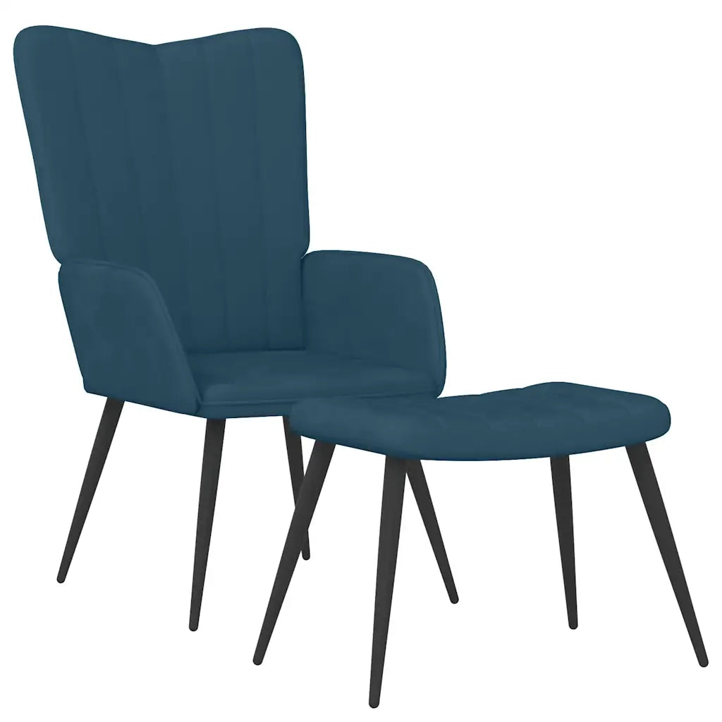 Poltrona Relax | Sedia Relax con Sgabello Blu in Velluto