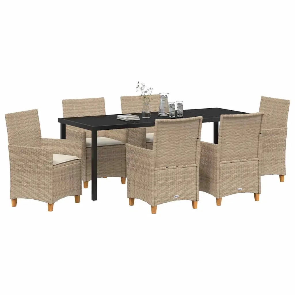 Set da Pranzo per Giardino 7 pcs Beige polyrattan 3381084