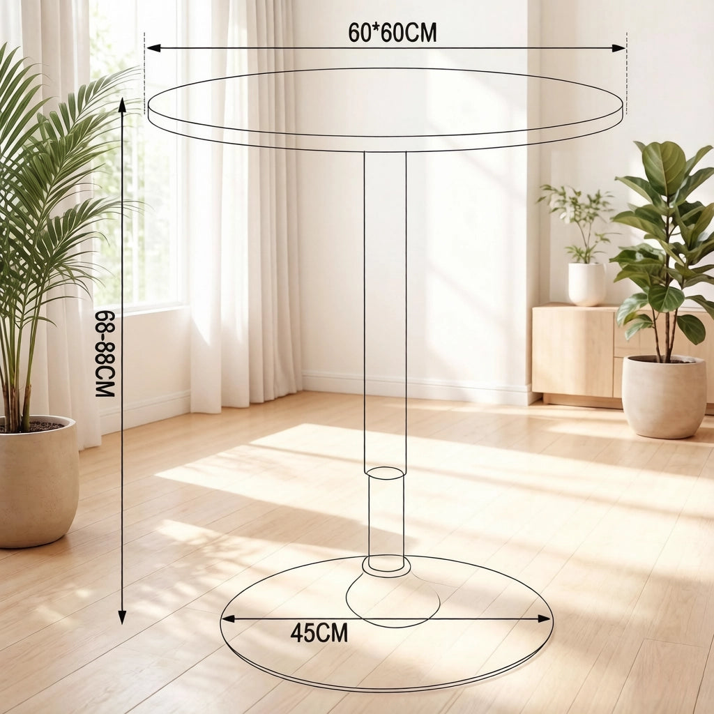 Tavolo da pranzo rotondo regolabile in altezza con piano in MDF e base cromata per cucina bianco diametro 60 cm