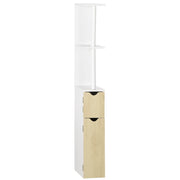 Colonna Bagno con 2 Ripiani e 2 Armadietti, Mobile Alto Salvaspazio 15.2x29.8x118 cm, Bianco e color Legno