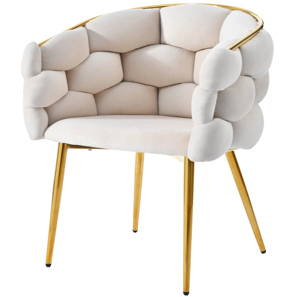 Sedia da pranzo in velluto con schienale ergonomico, seduta ampia e piedini regolabili, metallo dorato beige