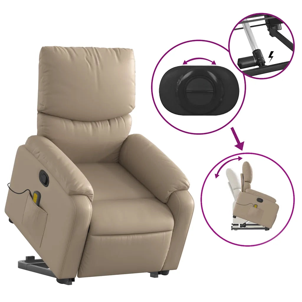 Poltrona Alzapersone Massaggi Reclinabile Cappuccino Similpelle 3204899