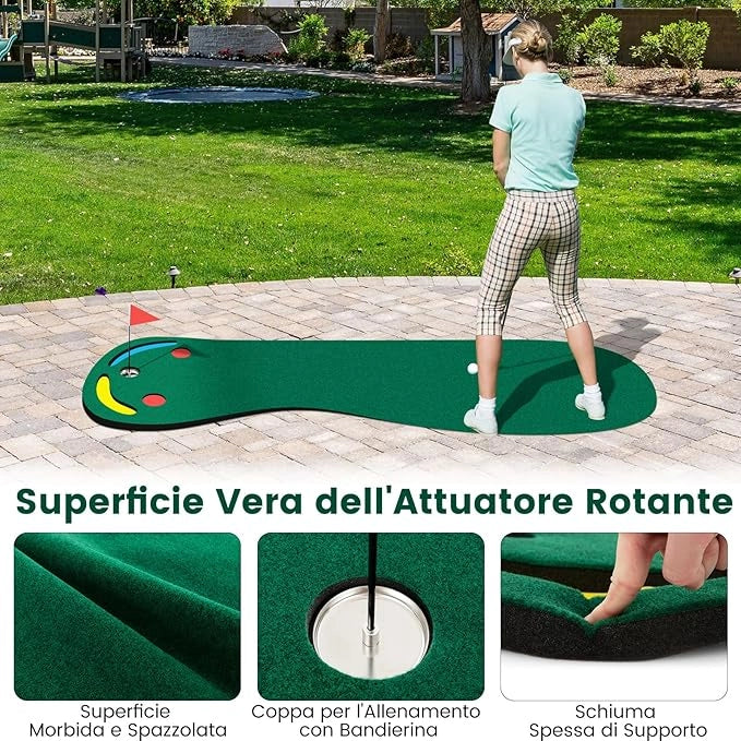 Set di Putting da Golf, Tappetino da Putting con 3 Fori per il Putting, 1 Bandierina e Coperture per Buca da Golf per Allenarsi al Putting, Putting per Uso Interno ed Esterno, 300 x 96 CM
