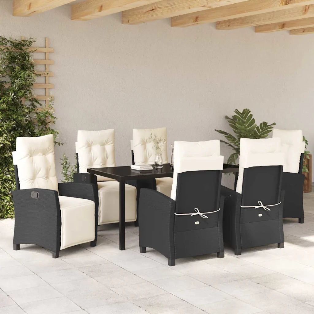 Set da Pranzo per Giardino con cuscino 7 pcs Nero polyrattan 3380418