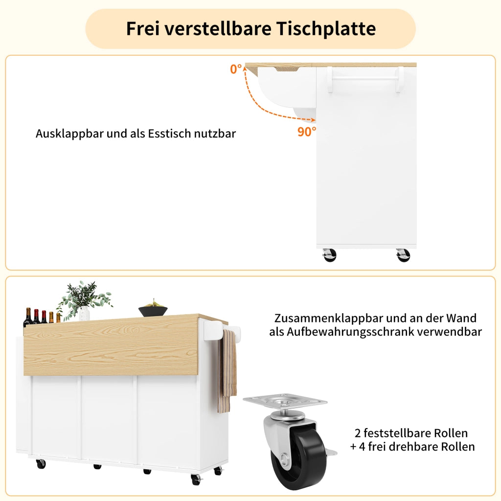 ISOLA PER CUCINA 110x42x90 cm Bianca con piano ribaltabile e ante scorrevoli