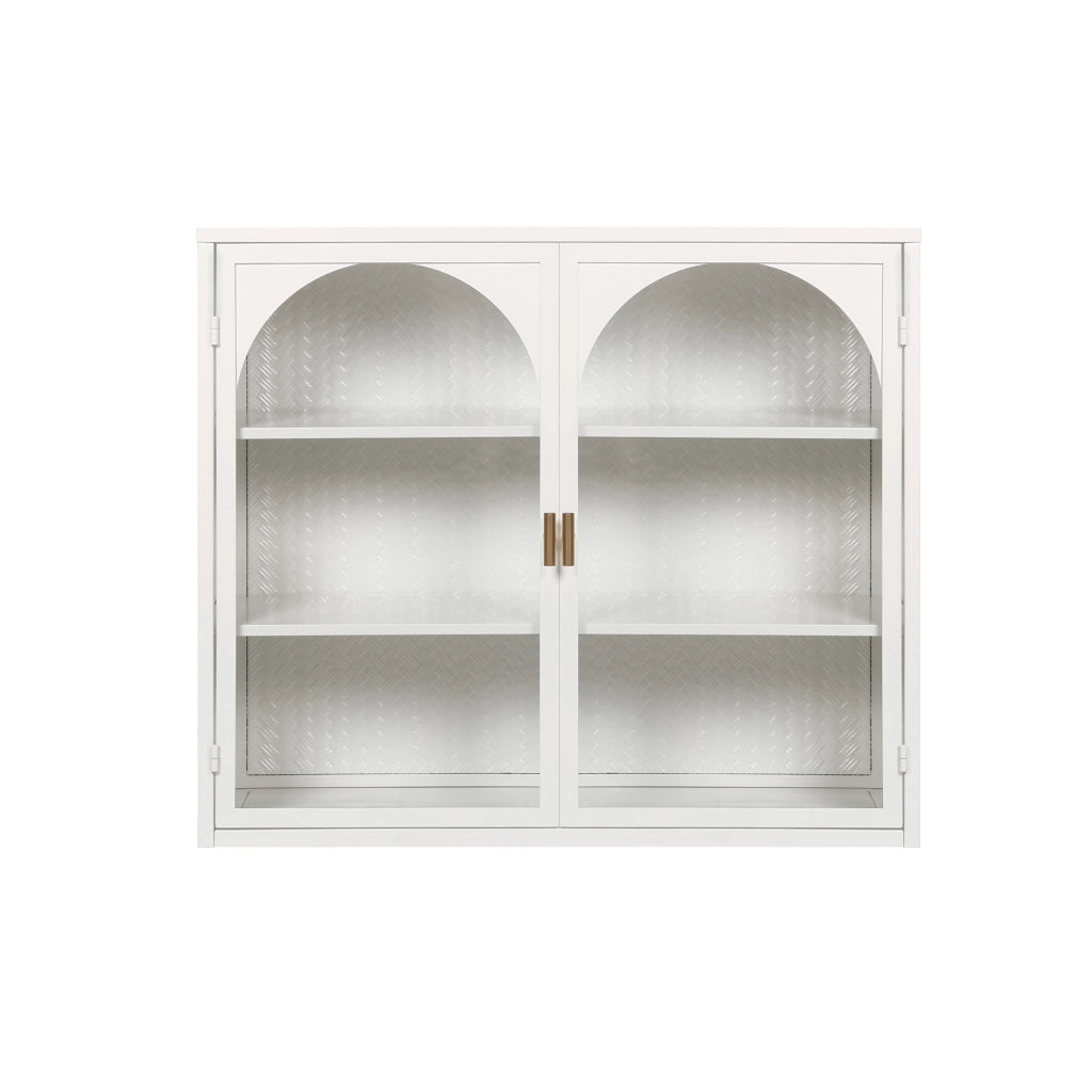 Pensile con 2 Ante in Vetro e 3 Livelli; Ripiano Rimovibile; Motivo Intrecciato; in Metallo; 70×23×60 cm; Bianco