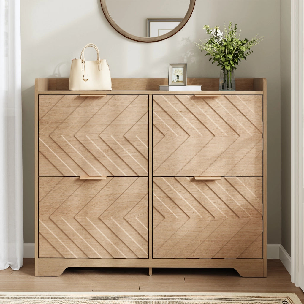 Scarpiera Moderna 105×24×90 cm con 4 Ante a Ribalta; Frontale 3D; Ripiano Superiore e Design Salvaspazio