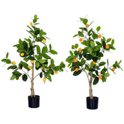 Set 2 Piante Artificiali di Limone e Arancia Alte 120cm per Interno con Vaso