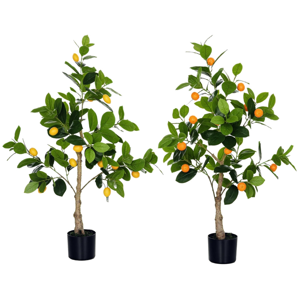 Set 2 Piante Artificiali di Limone e Arancia Alte 120cm per Interno con Vaso