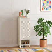Scarpiera Coleraine con Anta 3 Ripiani Regolabili e Scomparto Aperto 115 x 43 x 35 - Acciaio Bianco Crema [en.casa]