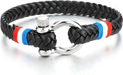 Cinturino in Pelle Nera a Tessuto Gevlocht per Marinai con Cinturino da Spalla in Cotone Nastro da Spalla con Tessuto a Strisce Rosse Bianche Blu