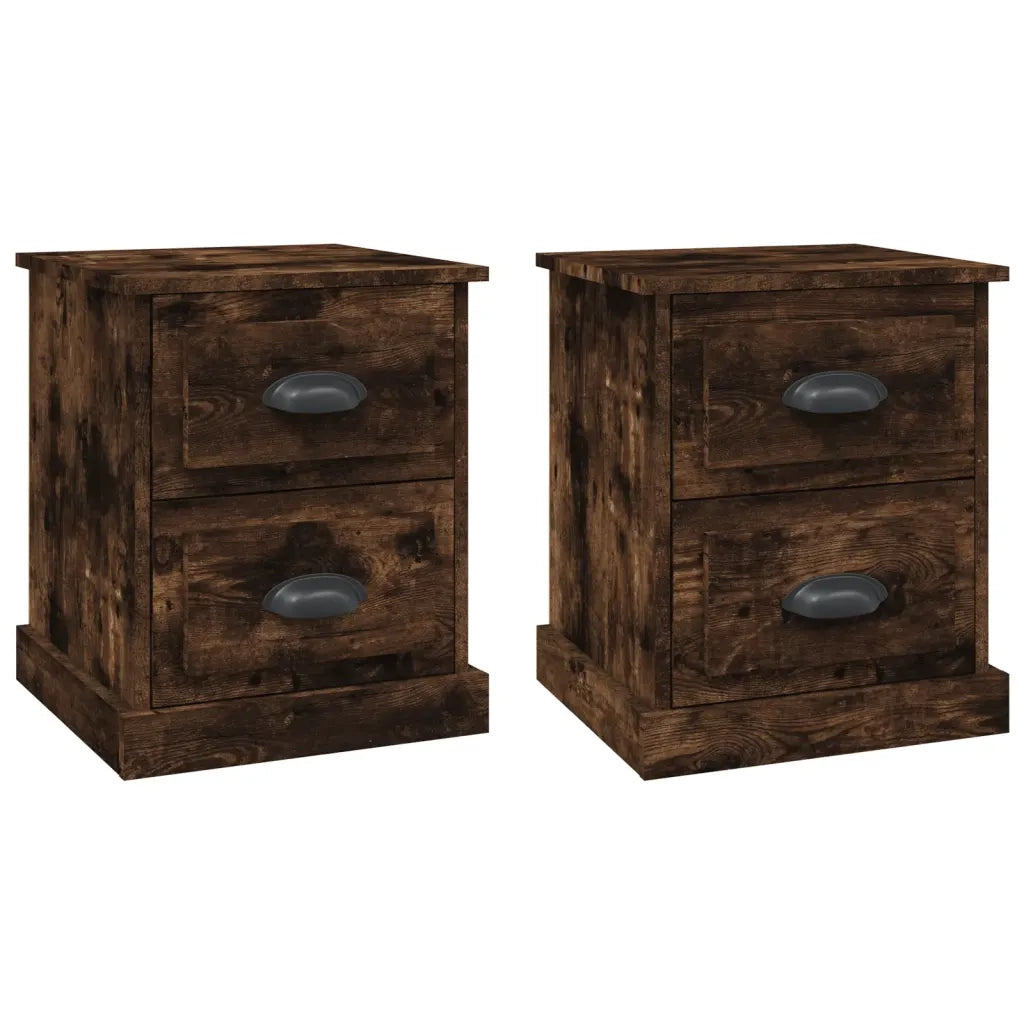 Set di 2 Comodini | Armadio da Notte | Mobiletto da notte Rovere Fumo 39x39x47,5 cm in Legno Multistrato