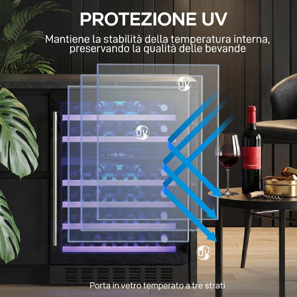 Cantinetta Vino Doppia Temperatura 5¨C18¡ãC ¨C Zephmum ¨C Nero, Vetro Temperato, 46 Bottiglie 131L