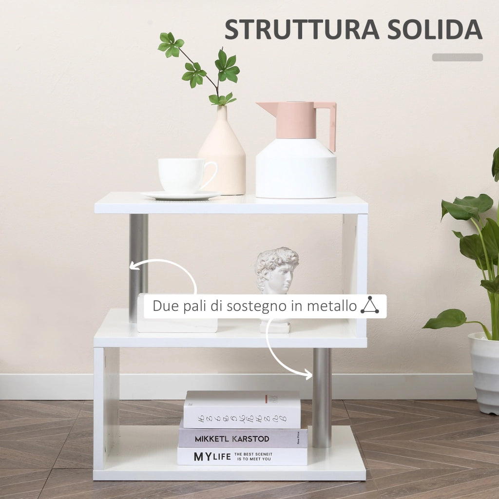 EasyComfort Tavolino Basso Da Salotto, Tavolino da Salotto Bianco, Design Moderno, Superficie Ampia, Due Ripiani, Forma S, in Legno e Ferro, 50 x 50 x 50cm, Bianco