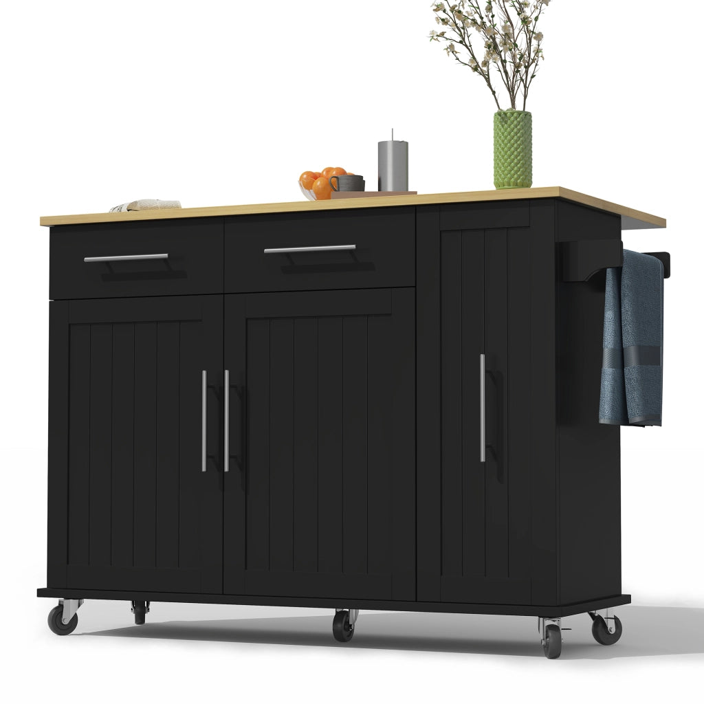 Carrello da Cucina con 2 Cassetti e 3 Ripiani ¨C MINIMAL ¨C Nero, con Ruote e Portasalviette