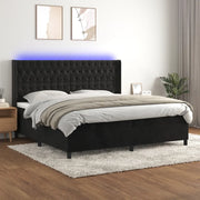 Letto a Molle con Materasso e LED Nero 200x200 cm in Velluto 3139765