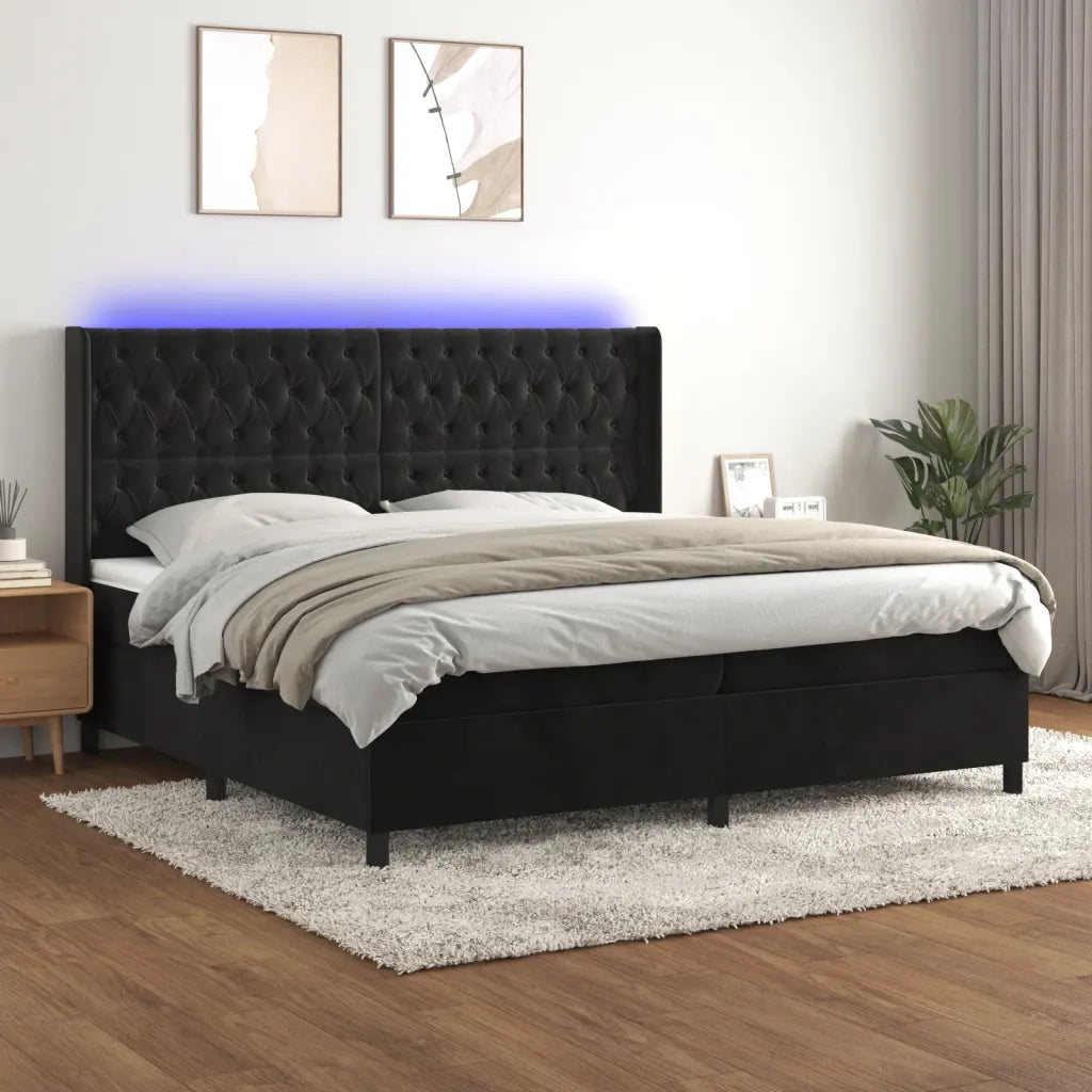 Letto a Molle con Materasso e LED Nero 200x200 cm in Velluto 3139765